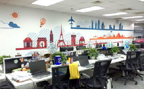 井冈山教你设计办公室墙绘的方法。